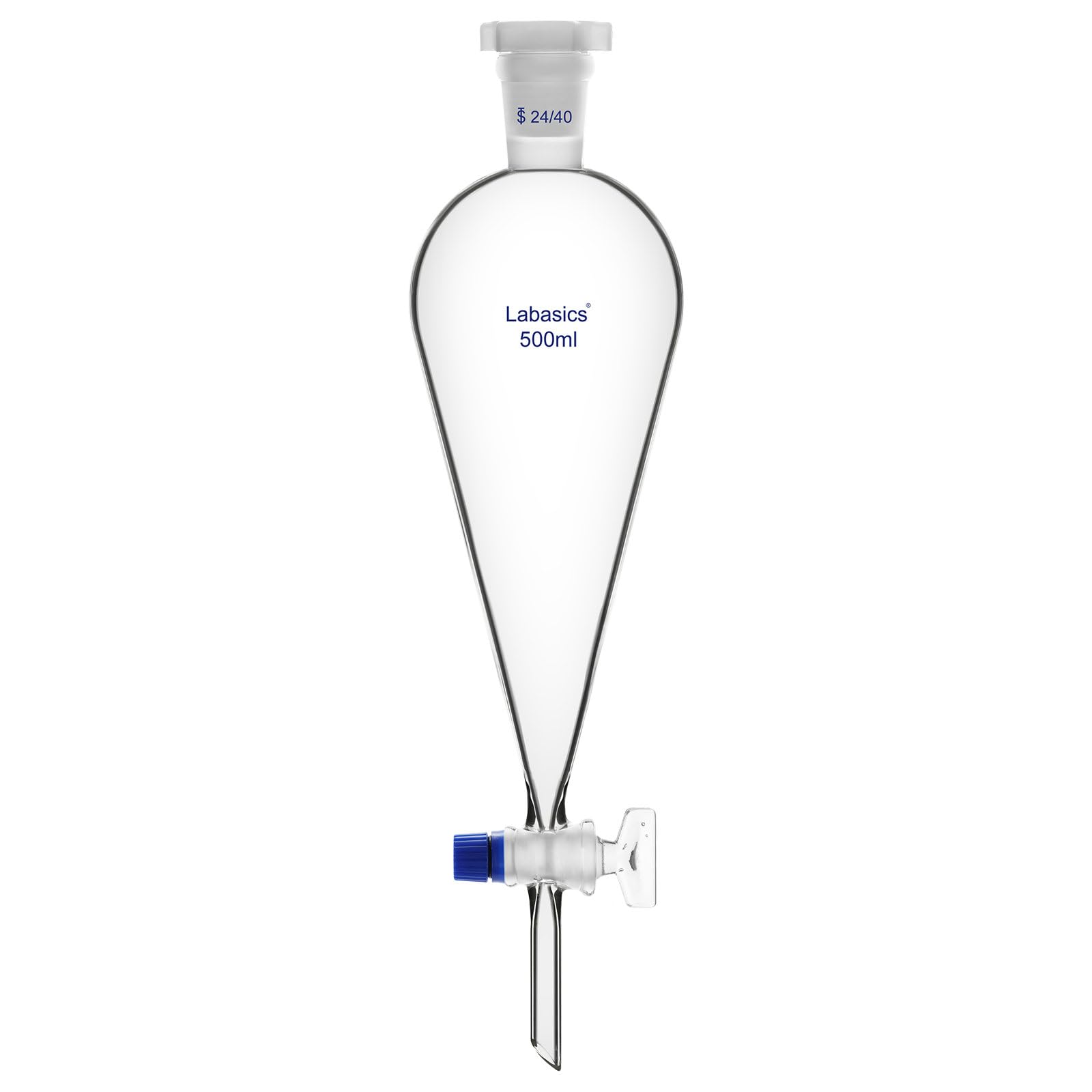 Labasics Embudo de Separación Cónico de Vidrio de Borosilicato de 500 ml con Llave de Vidrio, Ideal para la Separación de Líquidos en Laboratorios