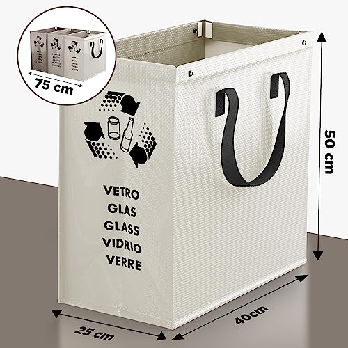 PTMS® Mülleimer 3 Fächer - Mülltrennsystem für Papier, Glas und Plastik – Ansicht 2