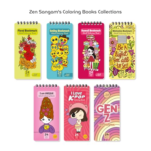 Image of Zen Sangam Motivation Bookmark Coloring Book for Young Adults and Art Passionates - 24 Unique Motivation Designs - Size: 15 x 6.3cm - Handy IPhone size - Cool Gifts - Mind Relaxation & Stress Relief