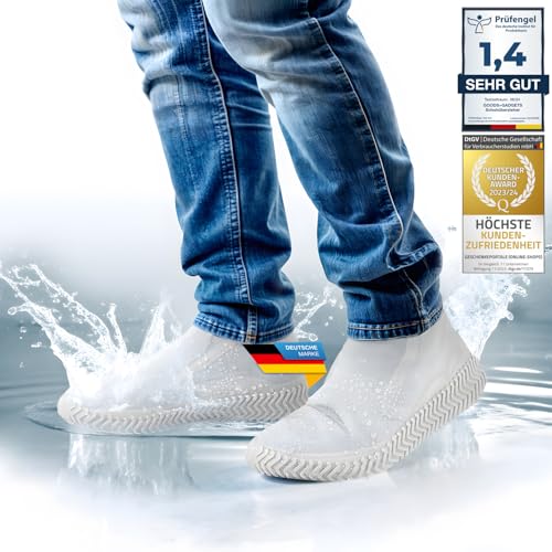 GOODS+GADGETS Silikon Überziehschuhe Überschuhe wasserdichte Schuh-Überzieher rutschfeste Regen-Schuhe Wiederverwendbare Schuhschoner (L (40-45) Weiß)
