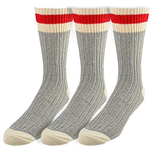 Sierra Socks Men's Striped Wool Work Boot Socks - Mid-weight, Moisture-Wicking & Breathable for Outdoor Activities - 3 Pairs3