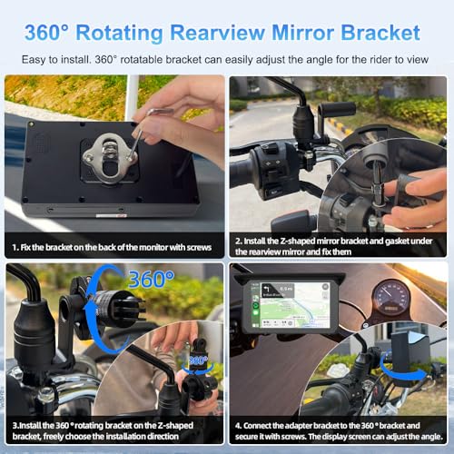 VSYSTO Motorrad Carplay Bildschirm, Wireless Carplay und Android Auto, GPS Navigation, Reifendrucksensoren, Touchscreen WiFi HD 1080P Vorder- und Hinterkamera Motorrad Dash Kamera (CS5)