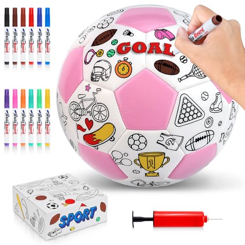 Size 4 Pink DIY Soccer Ball Craft Kit with Pump & Markers