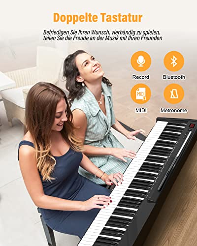 E-Piano 88 Tasten für Einsteiger Halbgewichtetes Volle Größe Klavier, Tragbare Digital Piano mit Doppel-X-Ständer, Süstain-Pedal & Reisentasche E Piano für Zu Hause üben Geschenk