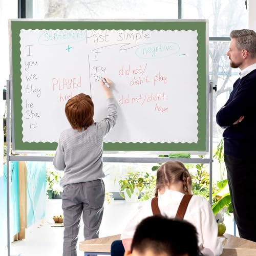 Image of Whaline 65.6 Ft Sage Green Scalloped Bulletin Board Borders 4 Rolls Gradient Green Die-Cut Board Trim for Back to School Classroom Office Chalkboard Wall
