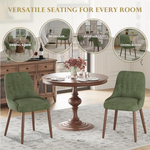 smartue Wooden Dining Chairs Set of 2, Upholstered Fabric Kitchen Chairs with Tufted Button Backrest, Modern Dining Room Chairs with Solid Wood Legs for Kitchen, Green by smartue - Used condition - Image 4