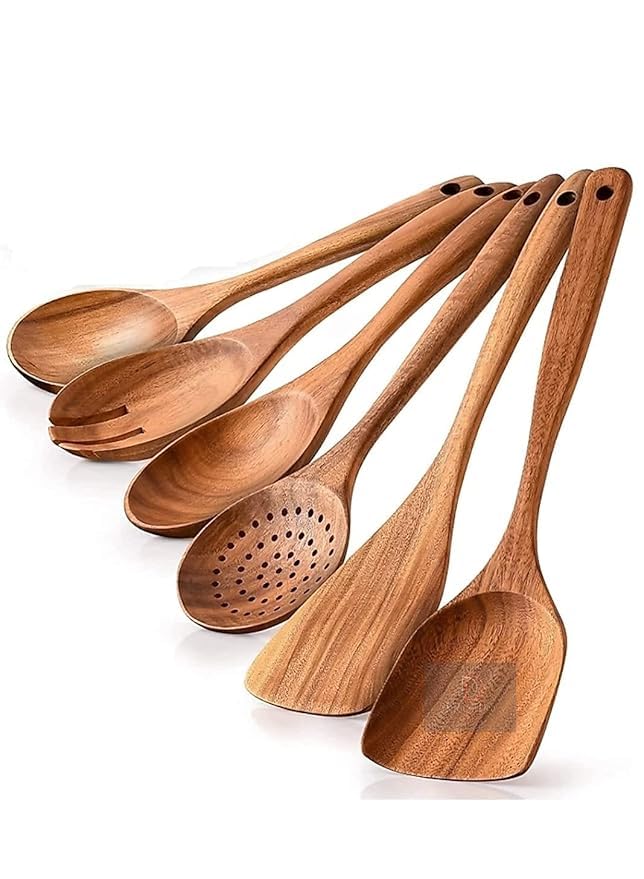 Image of Wooden Kitchen Utensil Set, 6 Piece Cooking Spoons, Wood Cooking Spoon And Spatula's,Kitchen Tools For Non-Stick Cookware ,30 Cm