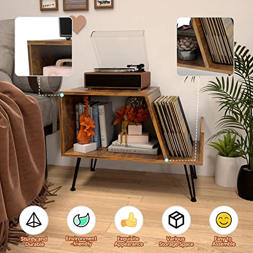 Record Player Stand, Turntable Stand With Record Storage, Vinyl Record Storage Cabinet With Metal Legs, Multi-Function Record Player Table, Media Console. For Living Room, Bedroom, Office, Etc #TOP2