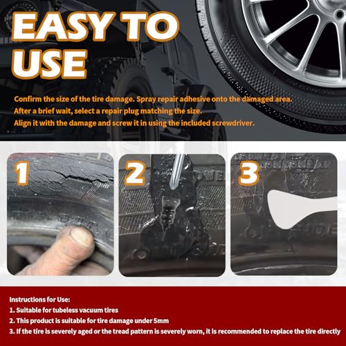 Image of 60PCS Car Tire Repair Rubber Nail Kit,Self-Tapping Tire Plug Kit Includes Tires Repairs Screws /Screwdrivers /Glue,Professional Tires Repair Screws Kits for Cars /Motorcycle