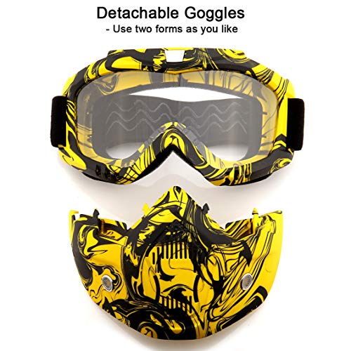 Sposune Motorcycle Goggles Detachable Face Mask, Atv Dirt Bike Paintball Goggle Anti-Scratch Uv400 Eyewear For Men Women #TOP3