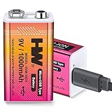 HW 9V Li-ion Rechargeable Battery, 9 Volt/1000mAh(9000mWh) Long Lasting Rechargeable Batteries with