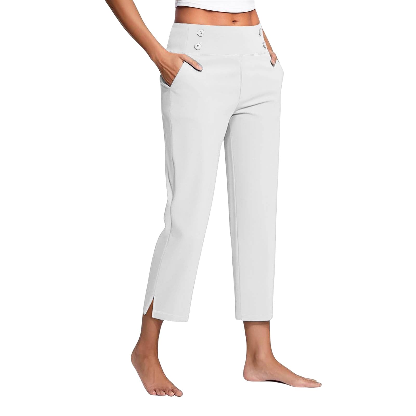 Womens Capri Pant Stretch High Waisted Straight Leg Pants Business Dressy Work Pant Casual Cropped Trousers Slacks
