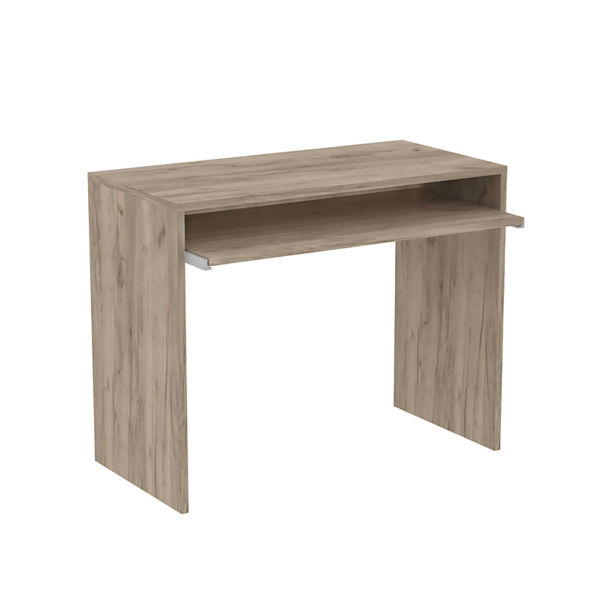 milani home - scrivania moderna 90 x 45 x 74 cm con porta tastiera, rovere grigio, per studio e ufficio