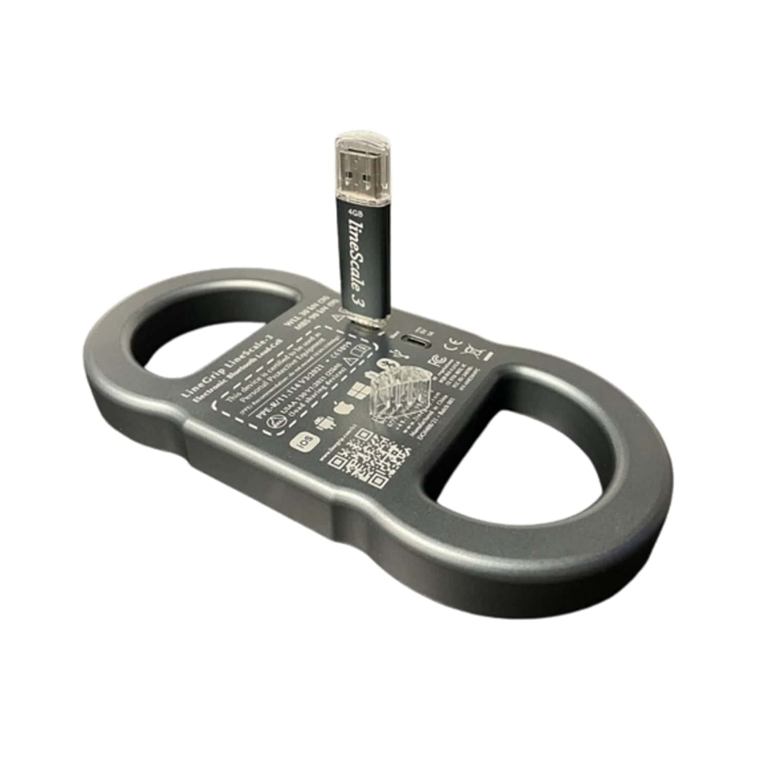 Dynamomètre numérique de poche Line Scale 3 complet avec accessoires : clé USB, protection en caoutchouc, étui de protection et film anti-éblouissement - Noir
