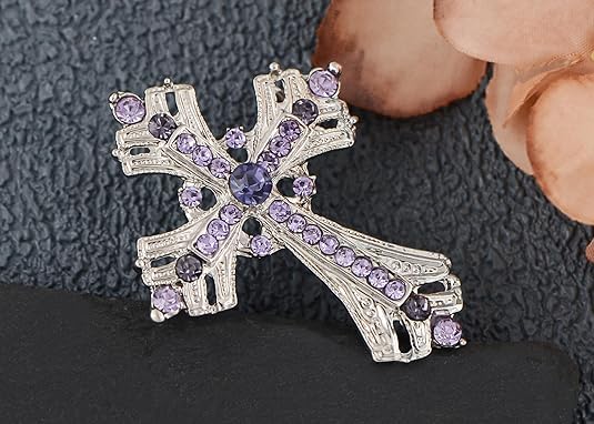 Image of Cross brooches and pins for women Sparkling Aquamarine Clear Crystal Rhinestones Holy Cross Christian Religious Jewelry