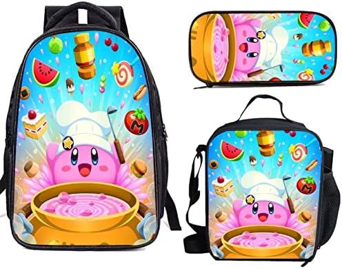 IKBAGVBK Kir.by 3 Pcs Kid Backpack Set，Boys Girls Multifunction Bookbag/Schoolbag with Tote Lunch Box Bag & Pencil Case Box Combo Set