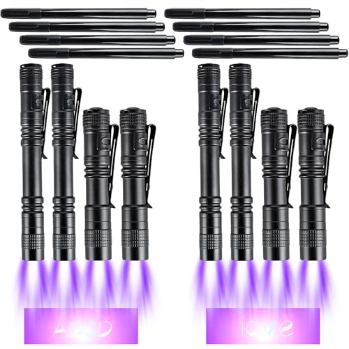 16 Pcs Black Light Markers Set included 8 Pcs Invisible Ink Pen 8 Pcs Mini UV Flashlights Black Light Markers Disappearing Ink for Girls Boys Spy Secret Gifts Party Favors