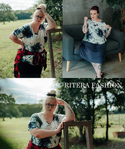 Image of RITERA Women Plus Size Tops Tie Dye V Neck Shirt Floral Camo Summer Short Sleeve Tunic Oversized Ladies Blouse XL-5XL