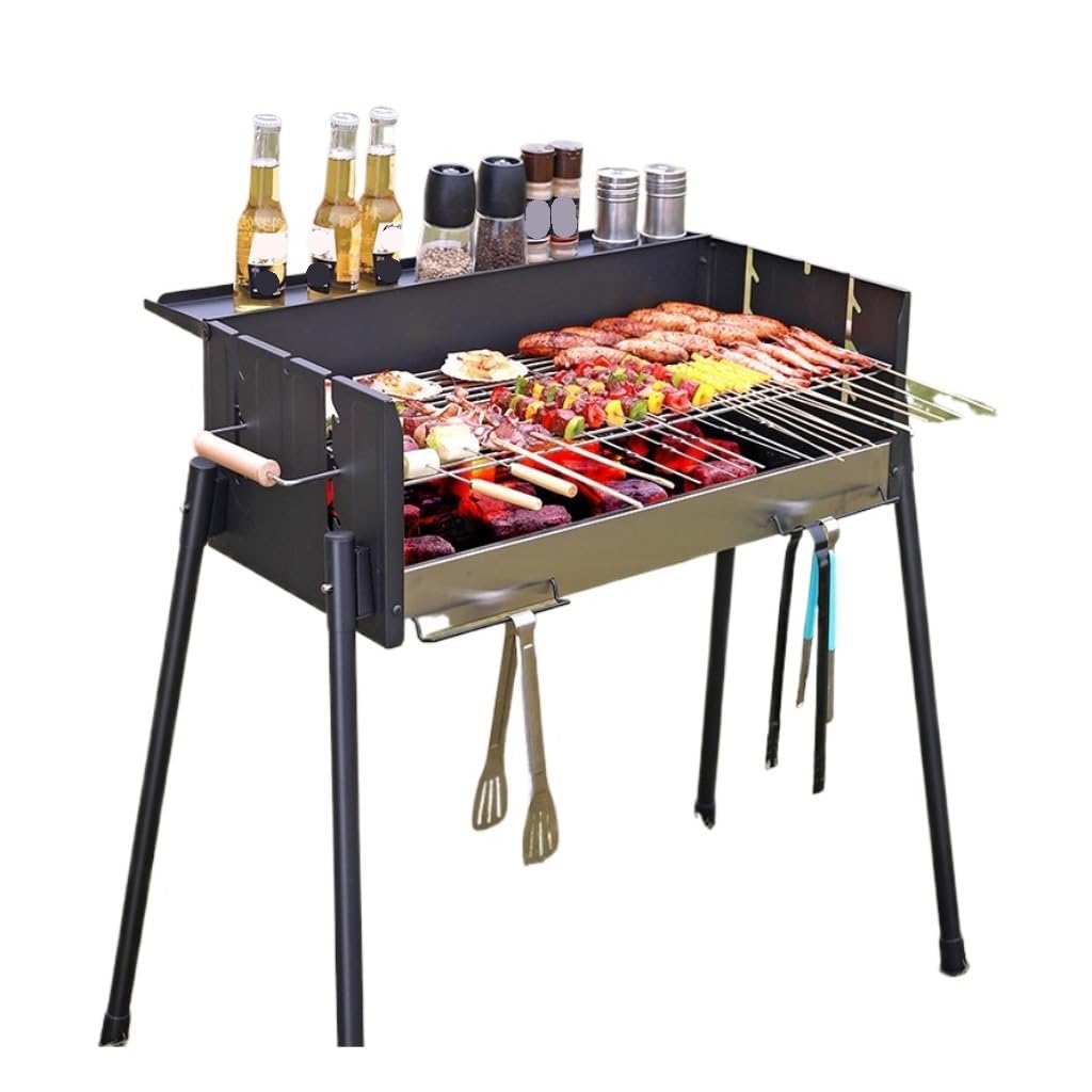 Barbecue au charbon de bois extérieur noir portable avec fournitures de poêle pour jardin
