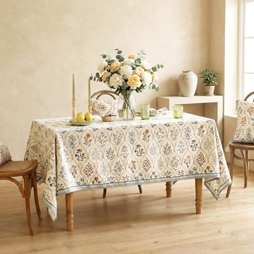 Image of ishro home Premium Table Cloth 6 Seater | Dining Table Cover | Love at First Sight Cloth 4-6 Seater | Luxury Fabric | Machine Washable | Non-Fading | Stain-Resistant | (NoorBaagh, 56 x 90 inches)
