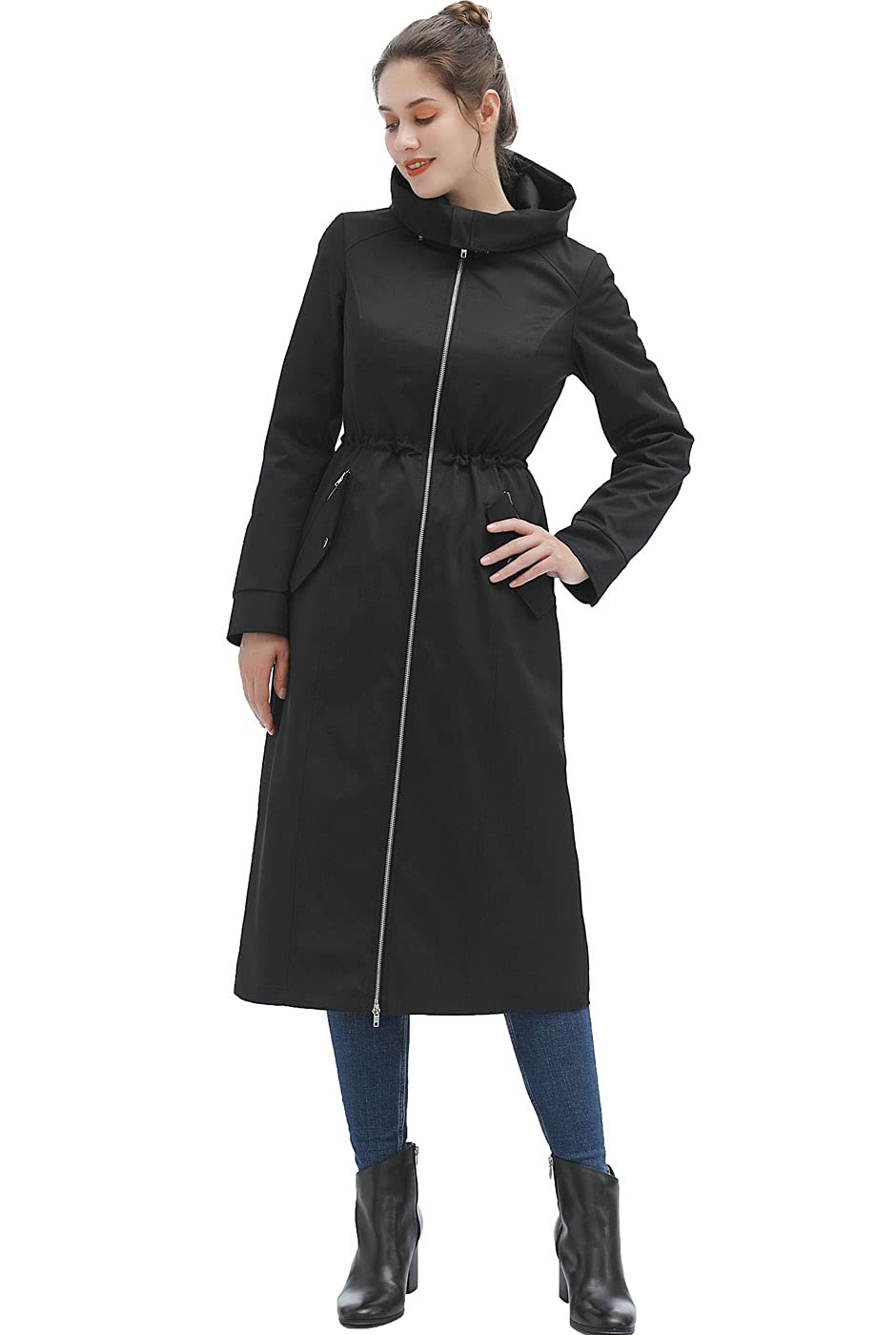 BGSD Women's Zip-Out Lined Hooded Long Raincoat (Regular & Plus Size)