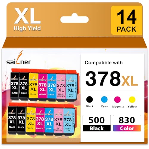 SAILNER 378XL Ink Cartridges Replacement for Epson 378 Squirrel 14-Pack High Yield Multipack for Expression Photo XP-8700 XP-8600 XP-8500 XP-8000 XP-15000 Printer