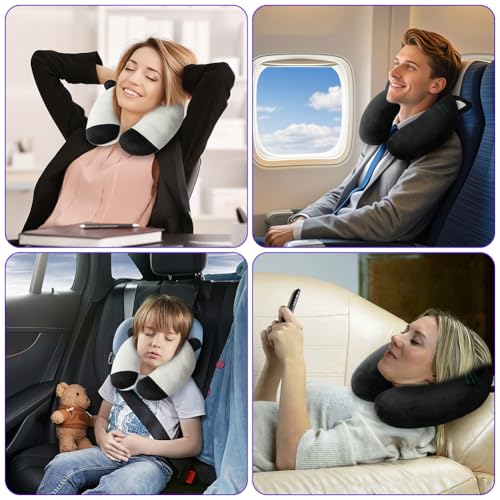 Alaoo Nackenkissen Kinder, Memory Foam Nackenstütze, Reisekissen U-förmiges Nackenstützkissen, Cartoon Tier Nackenhörnchen, Stützkissen für Auto Zug Büro Heim Flugzeug für Reisen (Schwarz Katze)