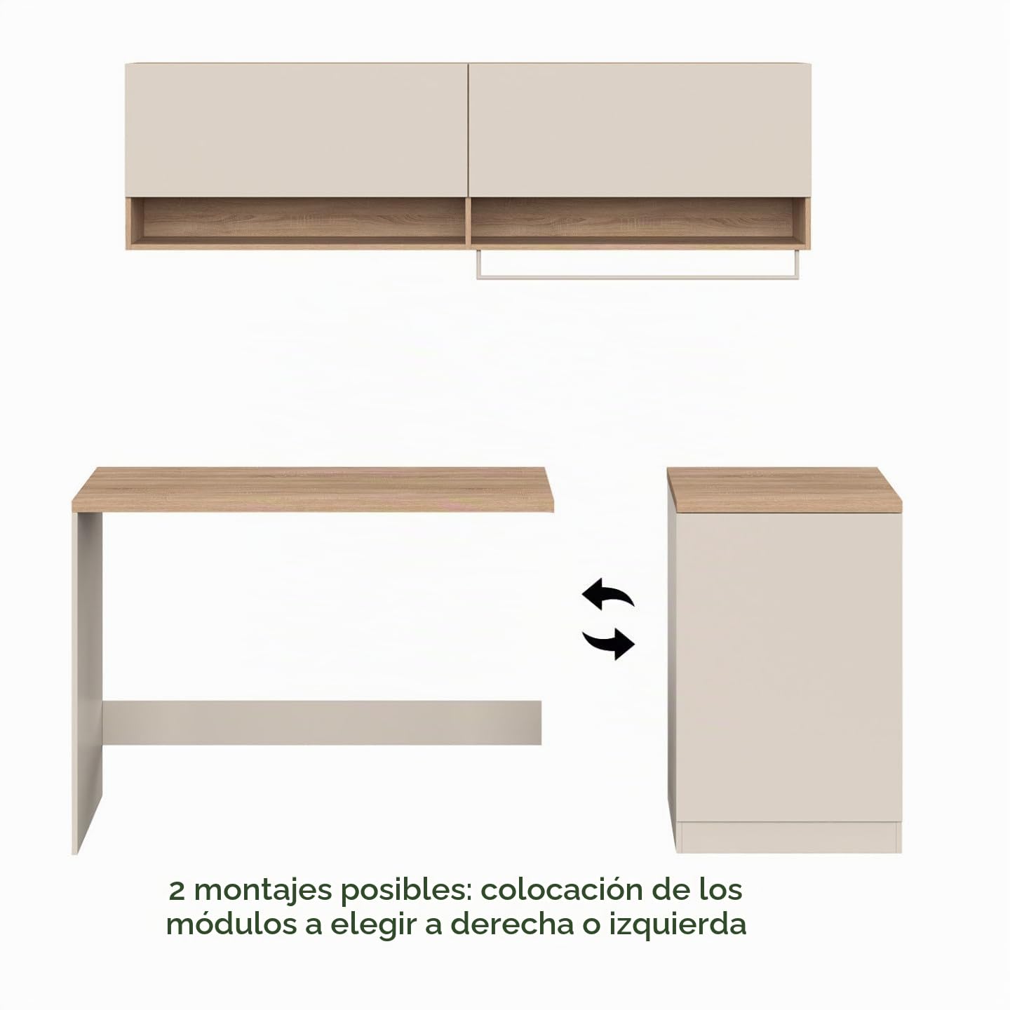 IDMarket – Mueble de lavandería, lavadora y secadora TOMI con encimera L. 180 cm y armarios Beige y Madera