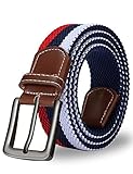 Flechtgürtel Unisex - Der Geflochtene Stretchgürtel ist 3,5 cm breit und für einen Bauchumfang von 100cm - 140cm passend. Der Gürtel ist elastisch, und mit Kunstleder Applikationen versehen