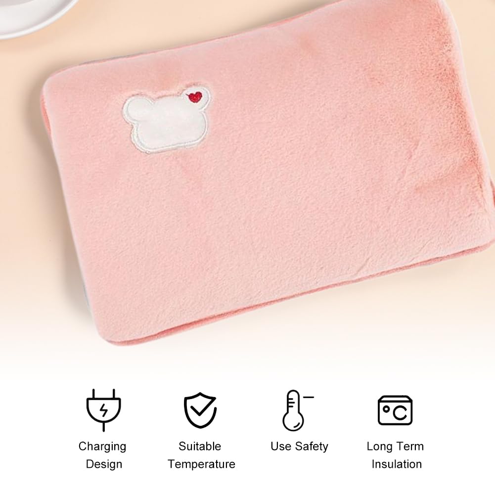 Bolsa De Agua Térmica Recargable, Bolsa De Agua Caliente Eléctrica, Con Forro De Felpa Suave,Útil Como Calentador De Manos Y Calentador De Pies, Rosa