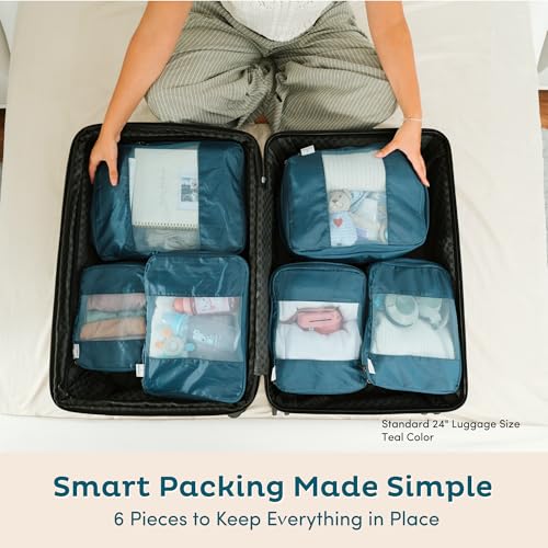 6-Pack Compression Packing Cubes Travel Essentials - Lightweight, Water-Resistant Luggage Organizer Bags with Handles, Durable Travel Accessories Suitcase Organizer (Inkblue)2