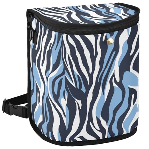 Image of Car Trash Can Blue and White Zebra Car Garbage Bag with Lid Hanging Waterproof Leak Proof Vehicle Storage Bin
