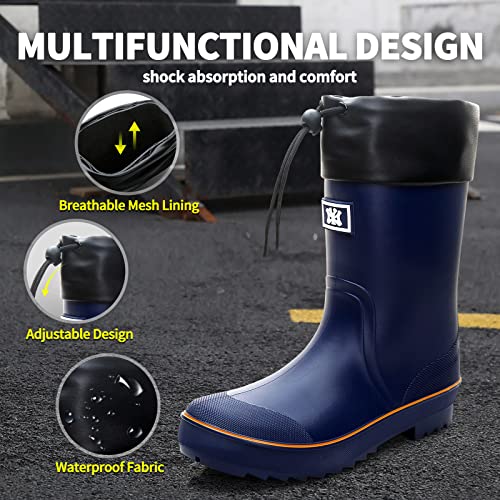 Image of HSBDNZQ Rain Boots for Men, Waterproof Mens Rubber Boots with PVC Unique Design, Comfort Lightweight Work Mud Boots, Resistant Durable Slip Garden Boots for Farming Gardening Fishing