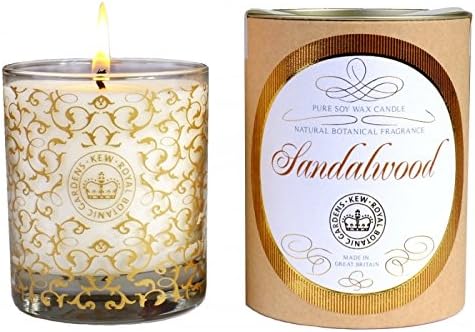 Kew Royal Botanic Garden Pure Soy Wax Candle in Glass Jar, Sandalwood Fragrance
