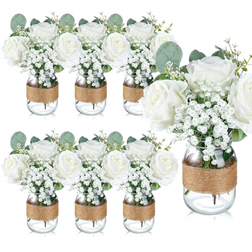 Yuxung 43 Pcs/ 6 Set Rose Mason Jar Table Centerpiece Mason Jar Vases...