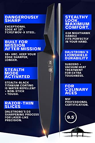 Dalstrong Chef Knife - 9.5 Inch - Shadow Black Series - Black Titanium Nitride Coated - Razor Sharp Kitchen Knife - High Carbon 7Cr17Mov-X Vacuum Treated Steel - Sheath - Chef's Knife - Nsf Certified #TOP3