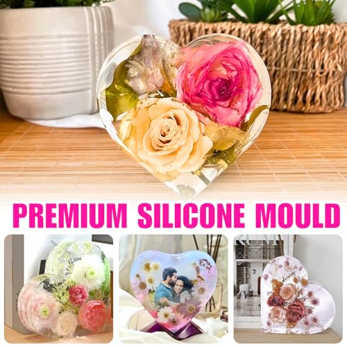Image of Oytra Resin Art Mould Heart Shape for Flower Preservation Silicone Mold DIY Art Craft Casting Home Decoration & Gift Making