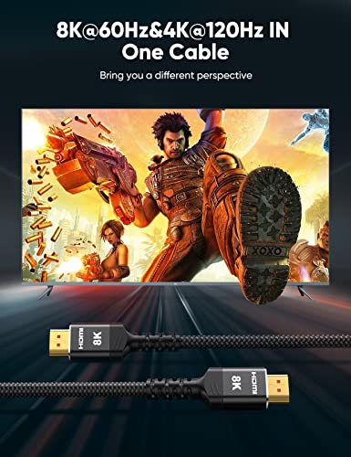 Image of Highwings 8K HDMI 2.1 Cable 2-Pack 3.3FT, Slim Ultra High Speed HDMI Braided Cord-48Gbps,4K@120Hz 8K@60Hz, HDCP 2.2&2.3, Dynamic HDR,eARC,DTS:X,RTX 3090,Compatible with Roku TV /HDTV /PS5 /Blu-ray
