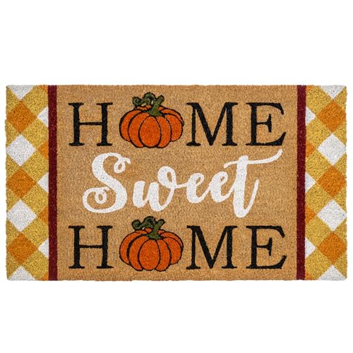 Home Sweet Home Doormat 30x17 Inch, Pumpkin Door Mat, Pumpkin Mat for Covered Outdoor Area, Fall Outdoor Welcome Mat Coir, Fall Doormat Outside Entry