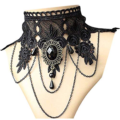 iWenSheng Halloween Costumes Jewelry for Women - Steampunk Black Lace Choker Necklace Gothic Jewelry Accessories… - Image 3