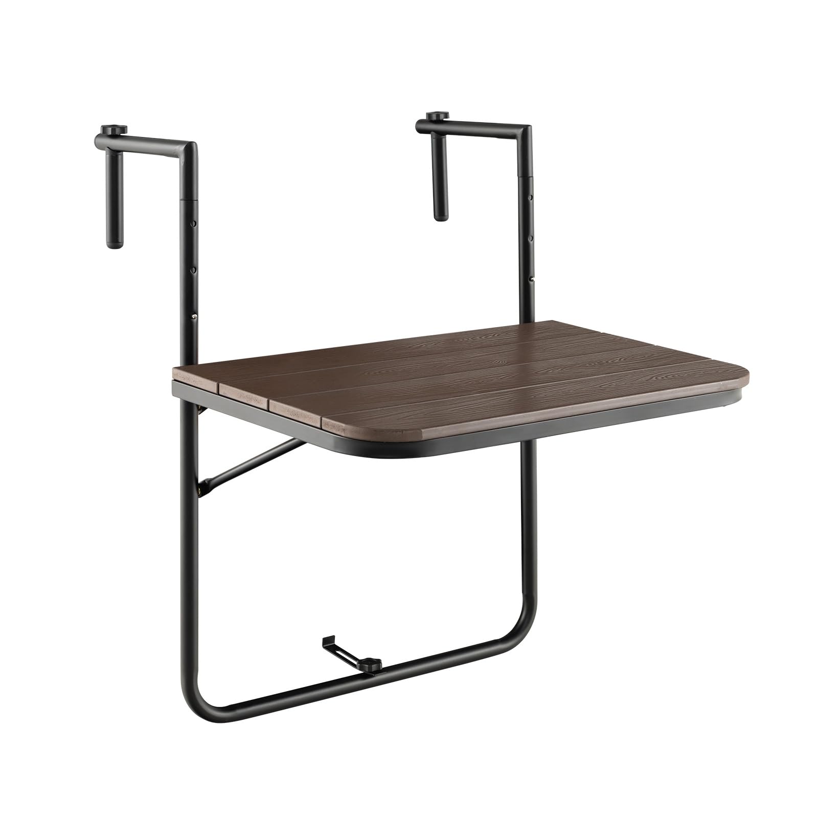 GIANTEX Tavolino Pieghevole da Balcone Nero/Marrone, Tavolo Tavolino da Ringhiera Salvaspazio Altezza Regolabile Struttura in Metallo, 72,5x64x60 cm (Marrone)