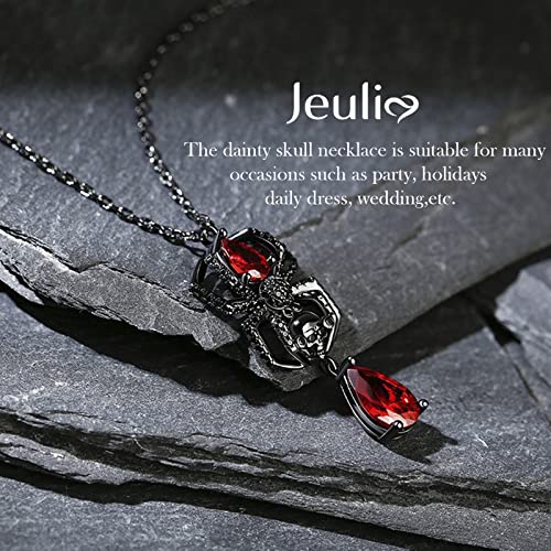 Image of Jeulia Jack Gothic Love Necklace - 925 Sterling Silver Nightmare Pendant Skull Sally Heart Pendant, Spider Web Chain, Halloween Jewelry Gift for Her (Haunted Holidays Inspired)
