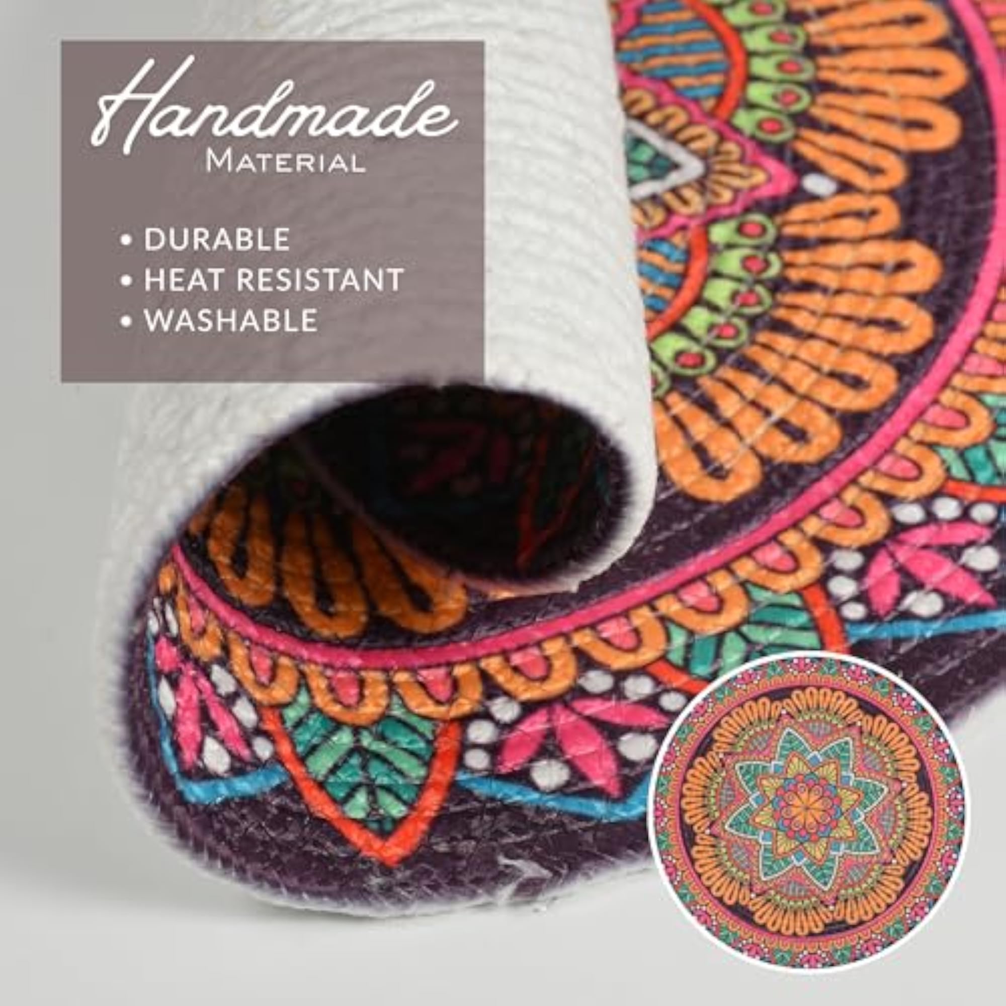 Printed Cotton Table Placemats, Round Washable Dining Mat