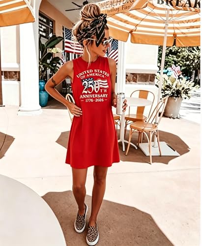 Image of jusgai 250 Anniversary USA Dress for Women American Flag Tank Dresses 4th of July Patriotic Sundress