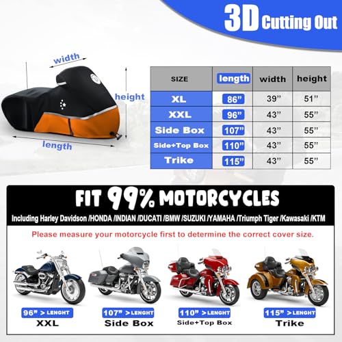 LI LIBZAKI Motorcycle Cover Storage for Touring Models Harley Davidson Road King,Road Glide,Street Glide, Electra Glide,Heritage Classic,Low Rider-ST,and Most Motorcycles Orange - Thumbnail 6