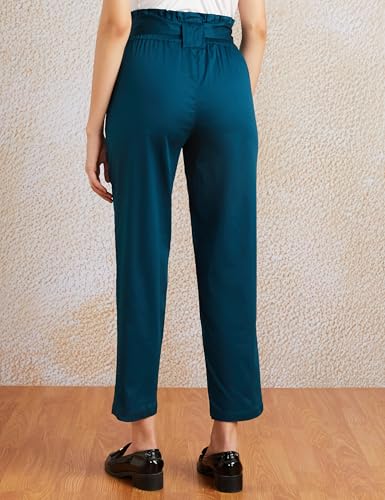 Image of Amazon Brand - Symbol Women Tapered Paper Bag Trousers (High Rise Ankle Length | with Self Fabric Belt) (Available in Plus Sizes)