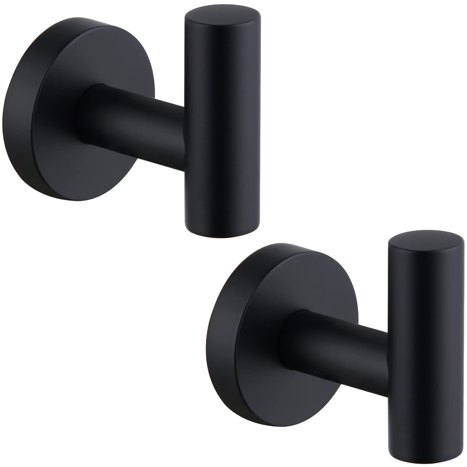 Angle Simple Matte Black Stainless Steel Towel Hook 2 Pack Round Wall Mount