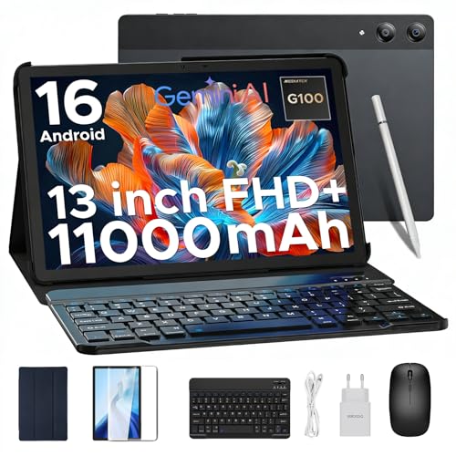 DOOGEE Tab E3 Pro Android 16 Tablet 13 Pulgadas con Teclado, 32GB+256GB/2TB Tableta con Lápiz 11000mAh, Helio G100 Gemini AI Octa Core, 4G LTE +5G WiFi, Widevine L1/13MP+8MP/GMS/Face ID Tabl