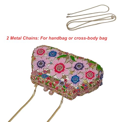 Image of Fancy Vintage Flower Rhinestone Clutch Multicolor Floral Crystal Evening Bag Purse Wedding Cocktail Bag