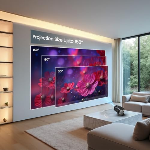 Image of OTEK Joy Smart Portable Projector | Android 11, Native 720P HD with 4K Support | 3500 Lumens 200 ANSI | 5G WiFi & BT 5.4 | Mini Home Theater, Keystone, 180 Flip, Built-in Speaker